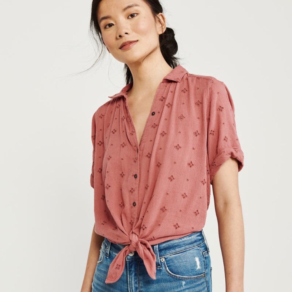 Abercrombie Short-Sleeve Tie-Front Top L